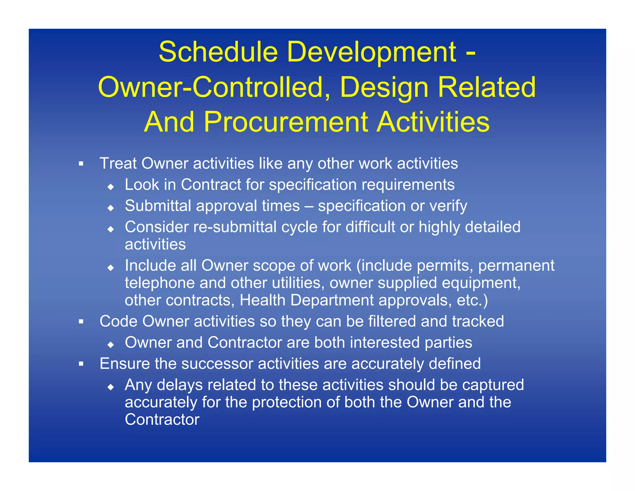 Baseline Schedules 1