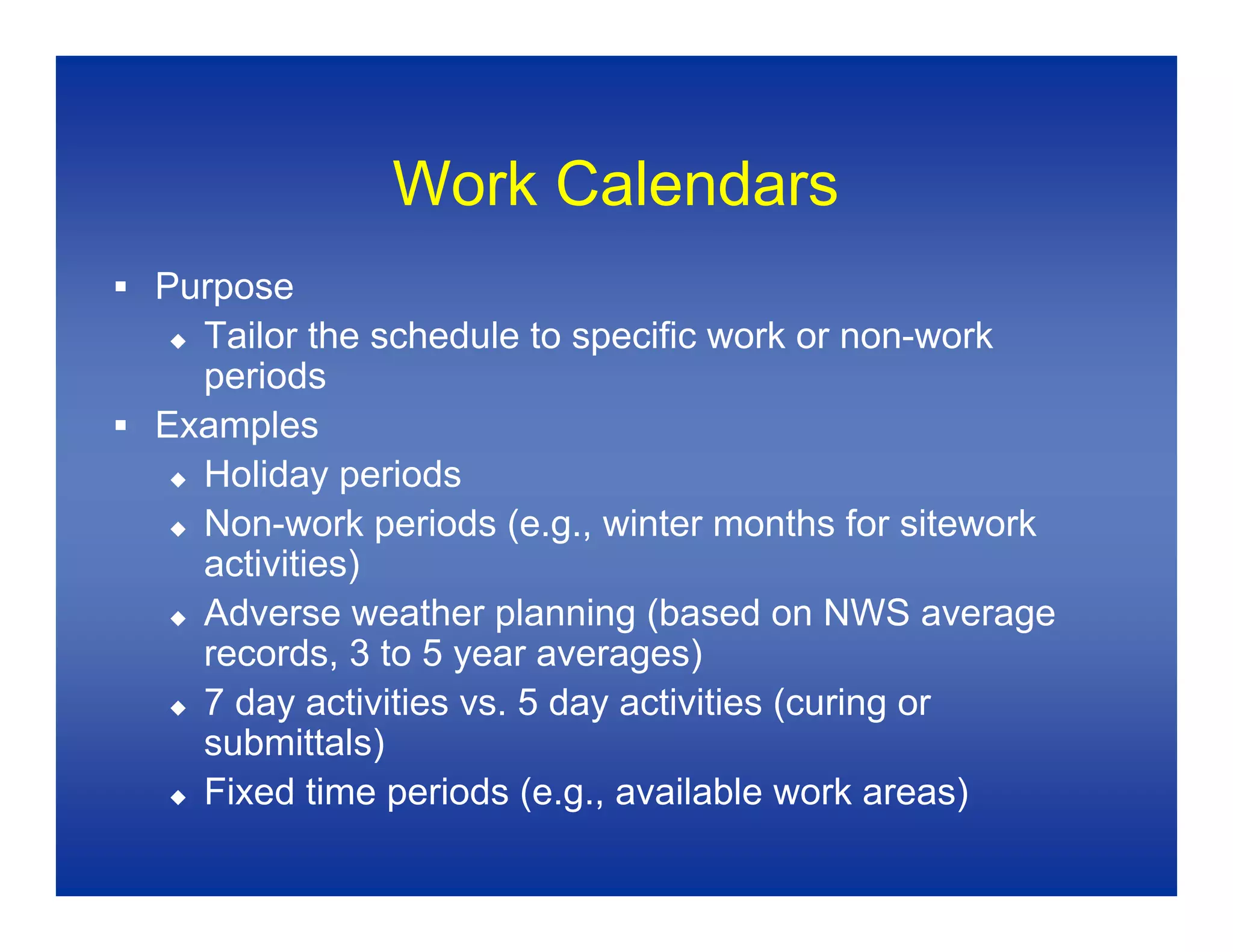 Baseline Schedules 1