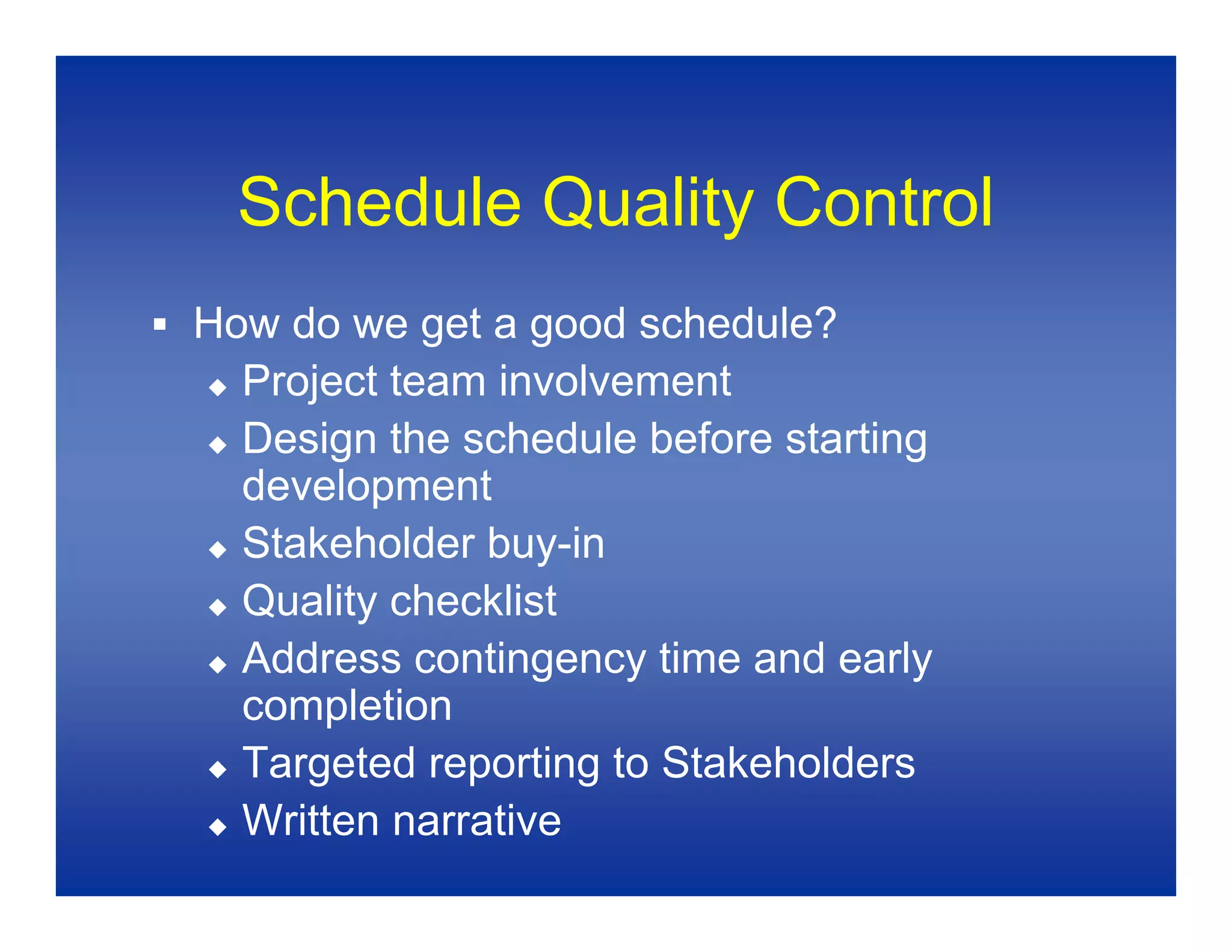 Baseline Schedules 1