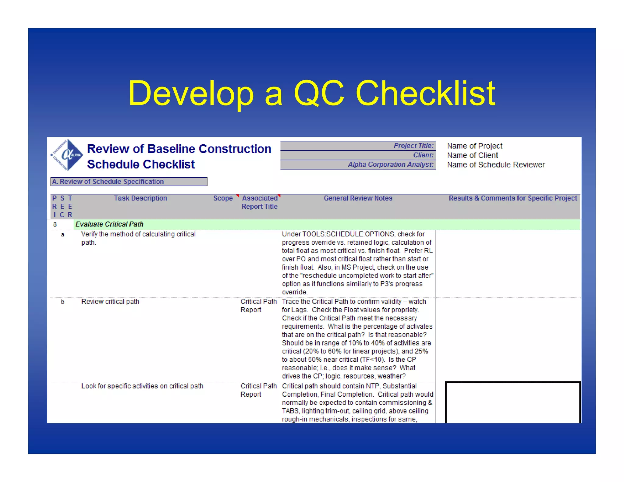 Baseline Schedules 1
