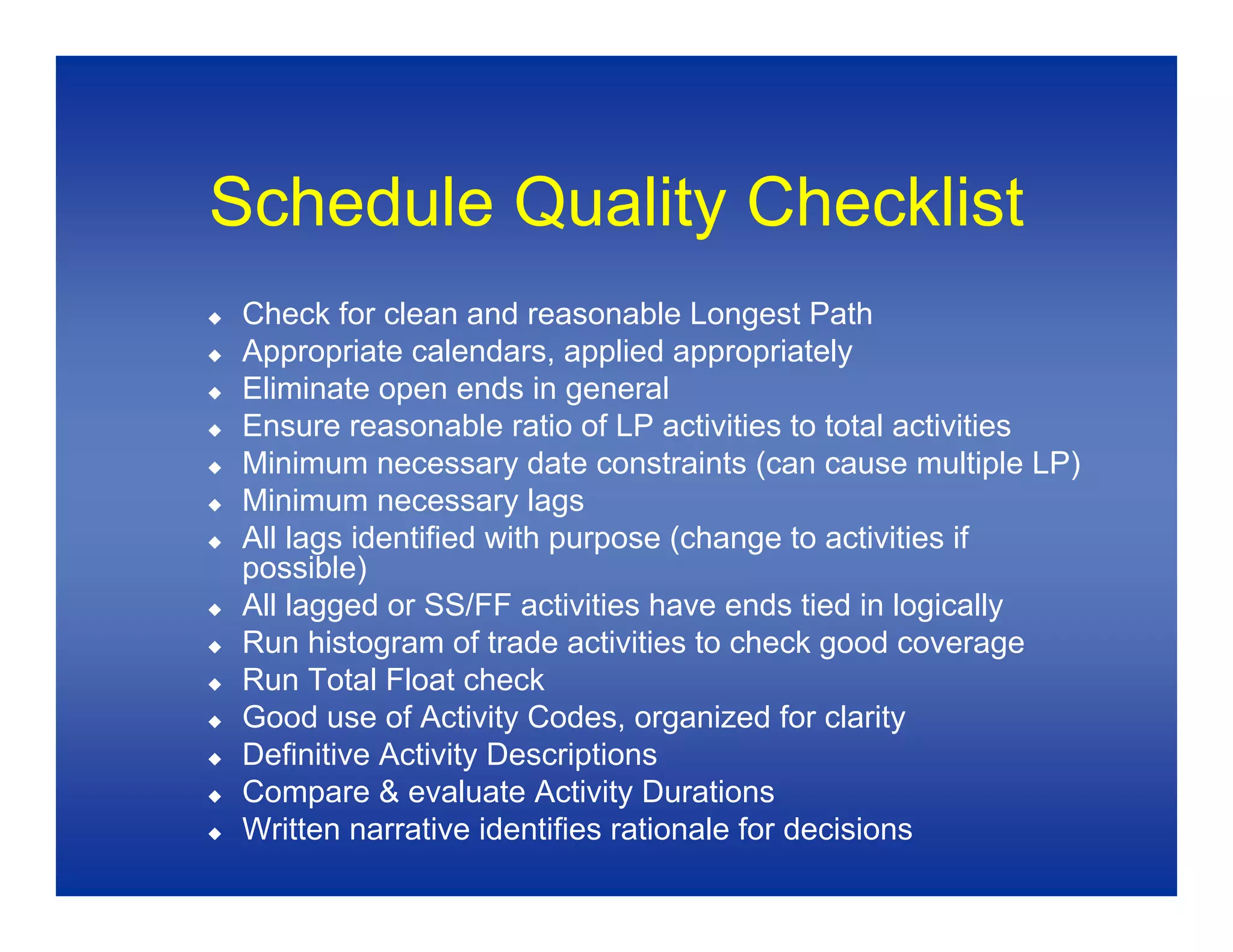 Baseline Schedules 1