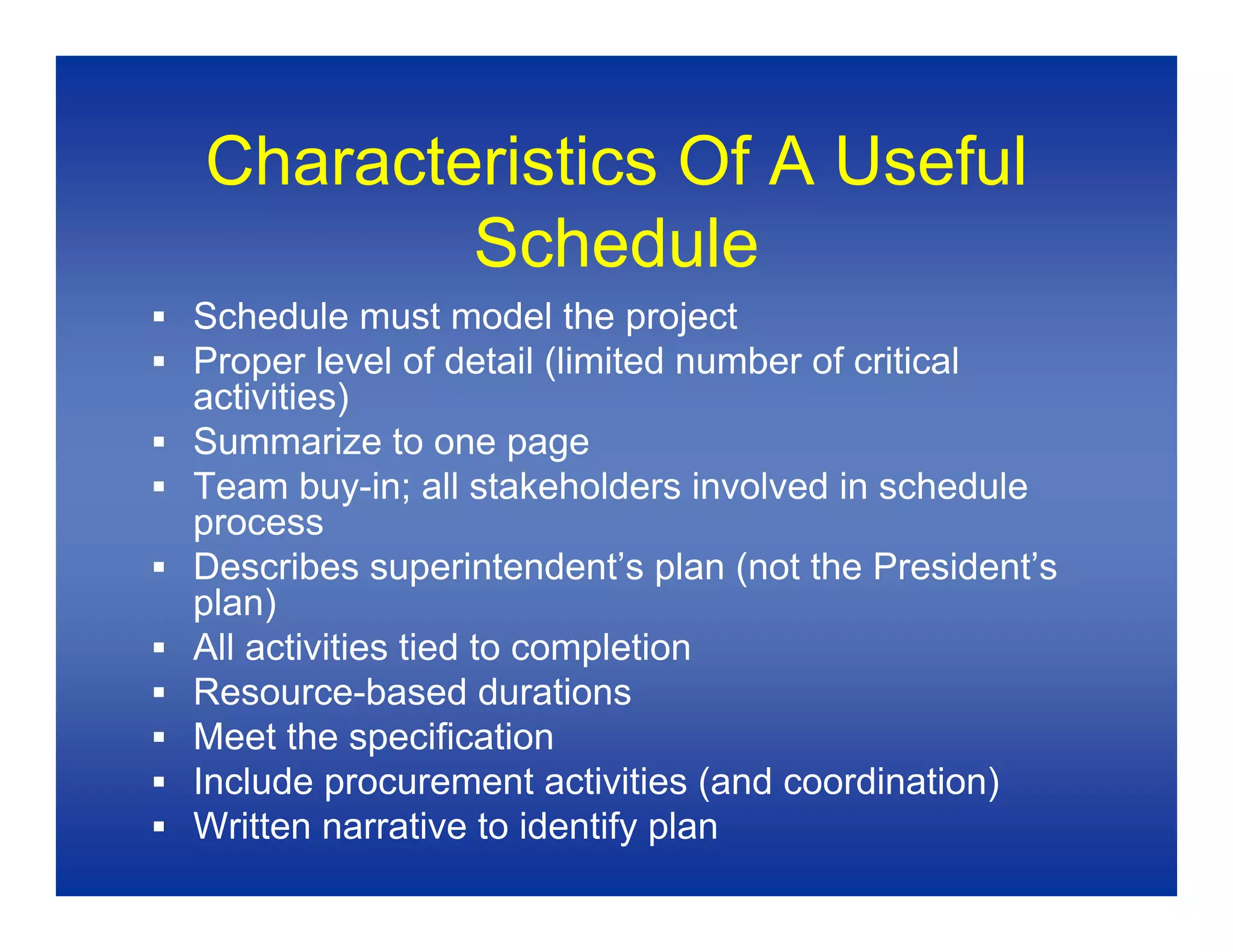 Baseline Schedules 1