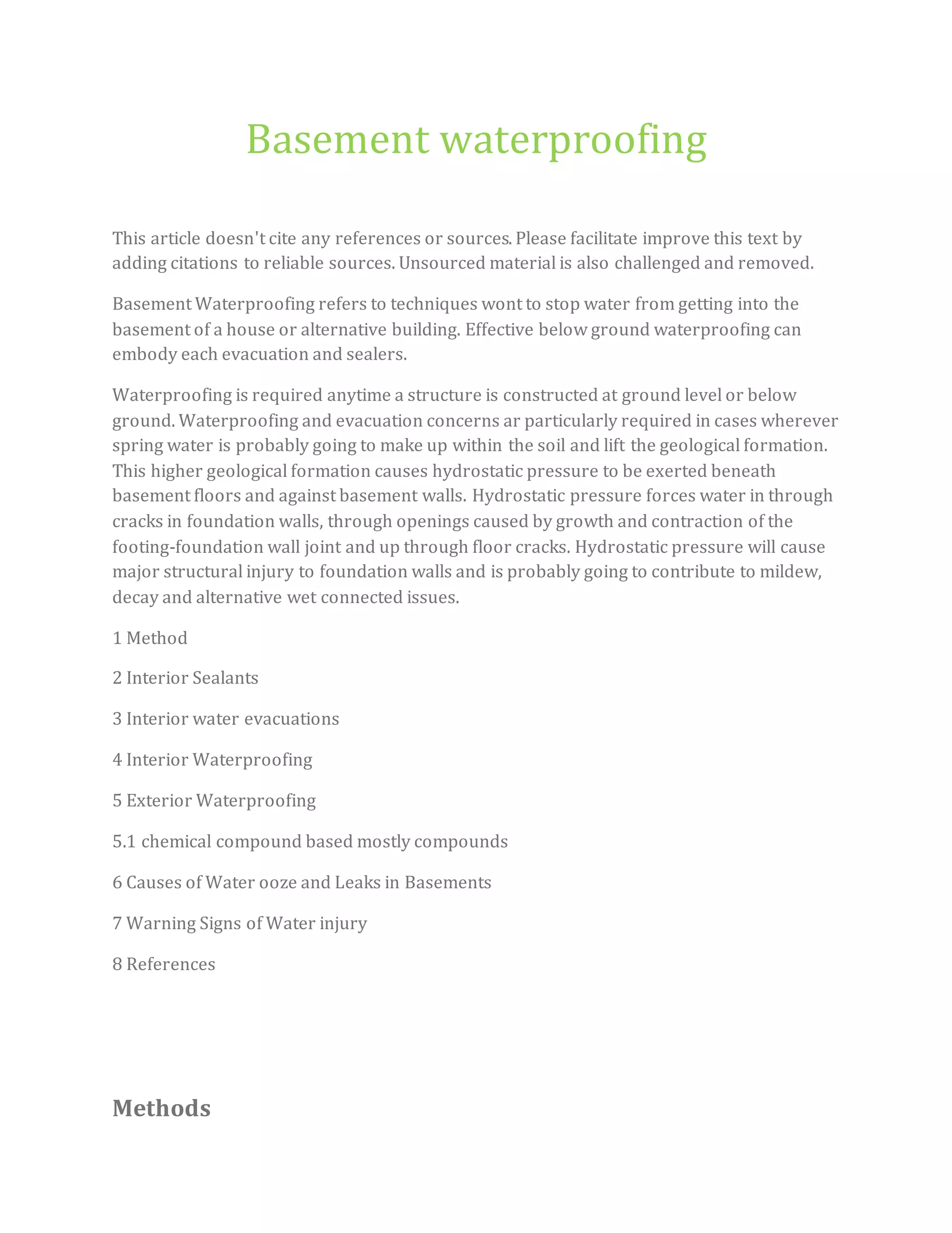 Basement waterproofing | DOCX