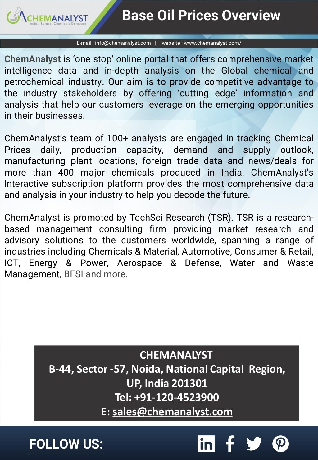 Base oil Prices, News, Trend, Chart, Database ChemAnalyst