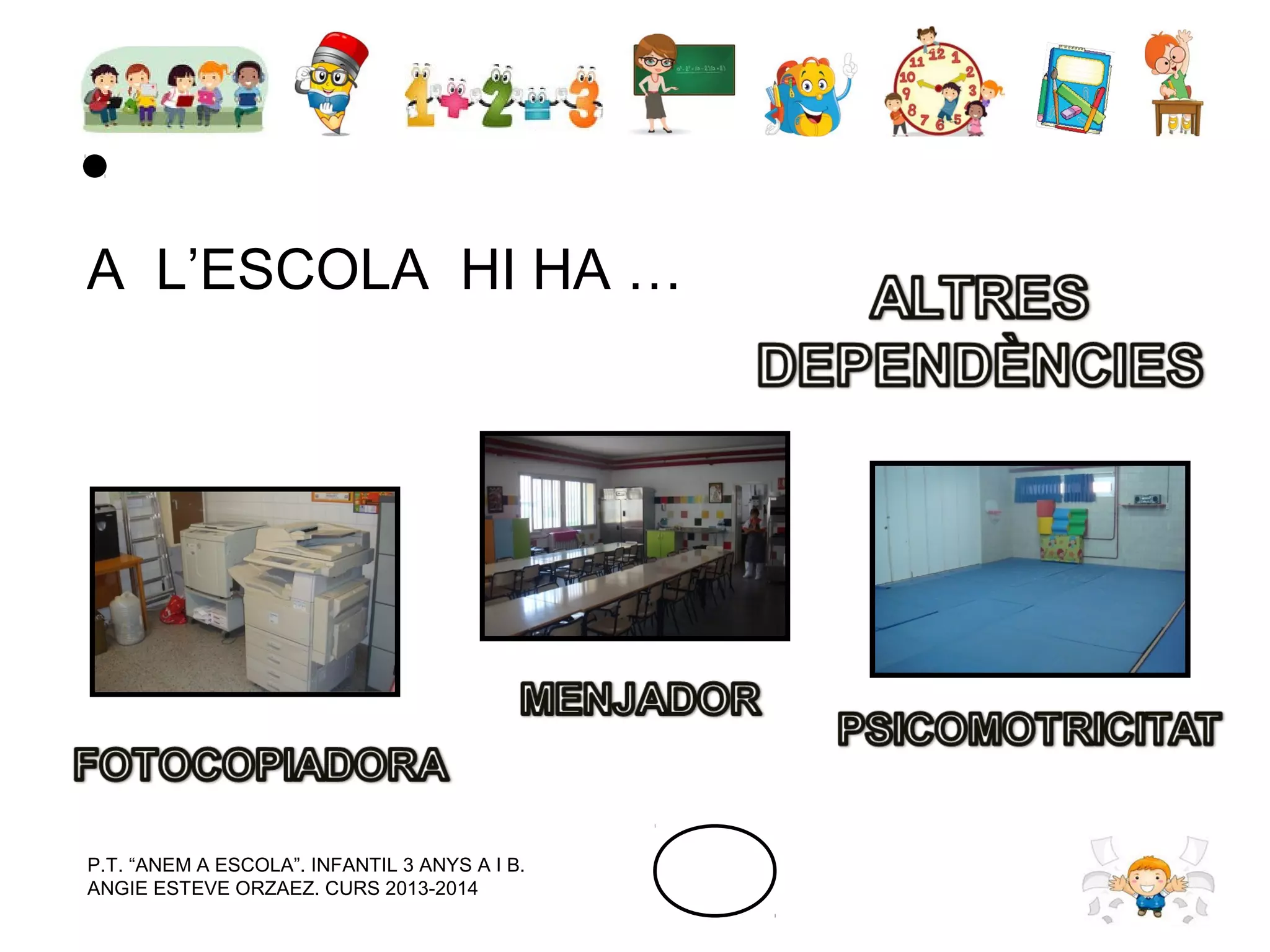 A L’ESCOLA HI HA …

P.T. “ANEM A ESCOLA”. INFANTIL 3 ANYS A I B.
ANGIE ESTEVE ORZAEZ. CURS 2013-2014

 