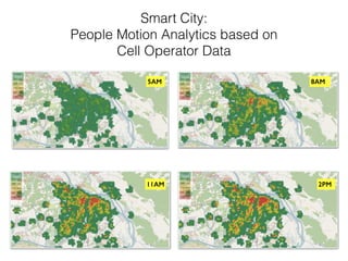 8AM
11AM 2PM
5AM
Smart City:  
People Motion Analytics based on  
Cell Operator Data
 