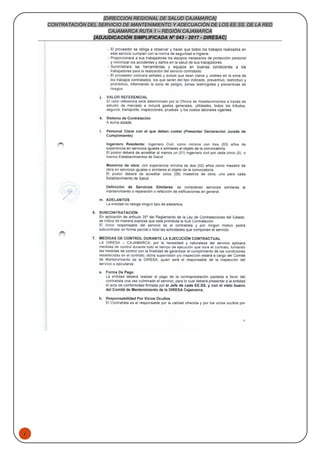 1
[DIRECCION REGIONAL DE SALUD CAJAMARCA]
CONTRATACIÓN DEL SERVICIO DE MANTENIMIENTO Y ADECUACIÓN DE LOS EE.SS. DE LA RED
CAJAMARCA RUTA 1 – REGIÓN CAJAMARCA
[ADJUDICACIÓN SIMPLIFICADA Nº 043 - 2017 - DIRESAC]
 