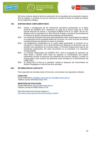 Bases FERIA NACIONAL ESCOLAR DE CIENCIA Y TECNOLOGÍA "EUREKA" 2017 | PDF