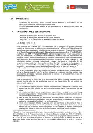 Bases FERIA NACIONAL ESCOLAR DE CIENCIA Y TECNOLOGÍA "EUREKA" 2017 | PDF