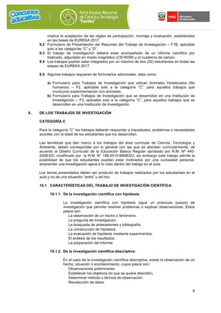 Bases FERIA NACIONAL ESCOLAR DE CIENCIA Y TECNOLOGÍA "EUREKA" 2017 | PDF