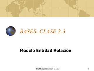 BASES- CLASE 2-3


Modelo Entidad Relación



       Ing Maritzol Tenemaza V. MSc   1
 
