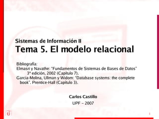 Sistemas de Información II Tema 5. El modelo relacional ,[object Object],[object Object],[object Object],[object Object],[object Object],[object Object]