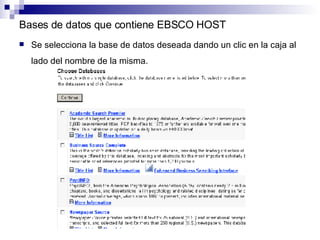 Bases de datos que contiene EBSCO HOST ,[object Object]