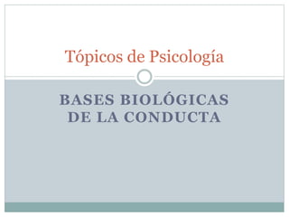 BASES BIOLÓGICAS
DE LA CONDUCTA
Tópicos de Psicología
 