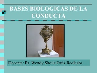 BASES BIOLOGICAS DE LA
CONDUCTA
Docente: Ps. Wendy Sheila Ortiz Roalcaba
 