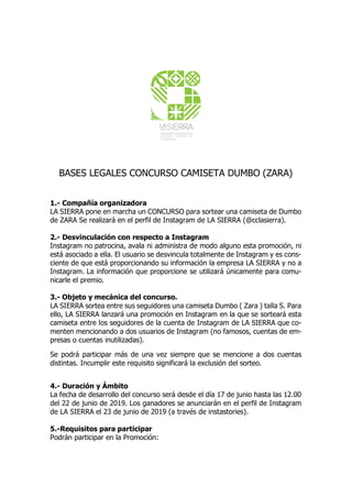 Bases Legales Concurso Sorteo Camiseta Dumbo - Zara - CC La Sierra