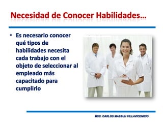 Es necesario conocer qué tipos de habilidades necesita cada trabajo con el objeto de seleccionar al empleado más capacitado para cumplirloNecesidad de Conocer Habilidades…