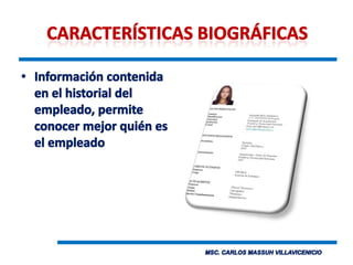 Características BiográficasInformación contenida en el historial del empleado, permite conocer mejor quién es el empleado