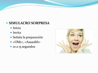  SIMULACRO SORPRESA
 Inicia
 Invita
 Señala la preparación
 <Ohh>, <Aaaaahh>
 10 a 15 segundos
 