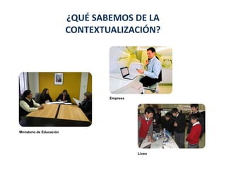 ¿QUÉ SABEMOS DE LA
CONTEXTUALIZACIÓN?
Ministerio de Educación
Empresa
Liceo
 