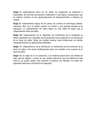 Bases de datos Las 12 Reglas De Codd | DOCX