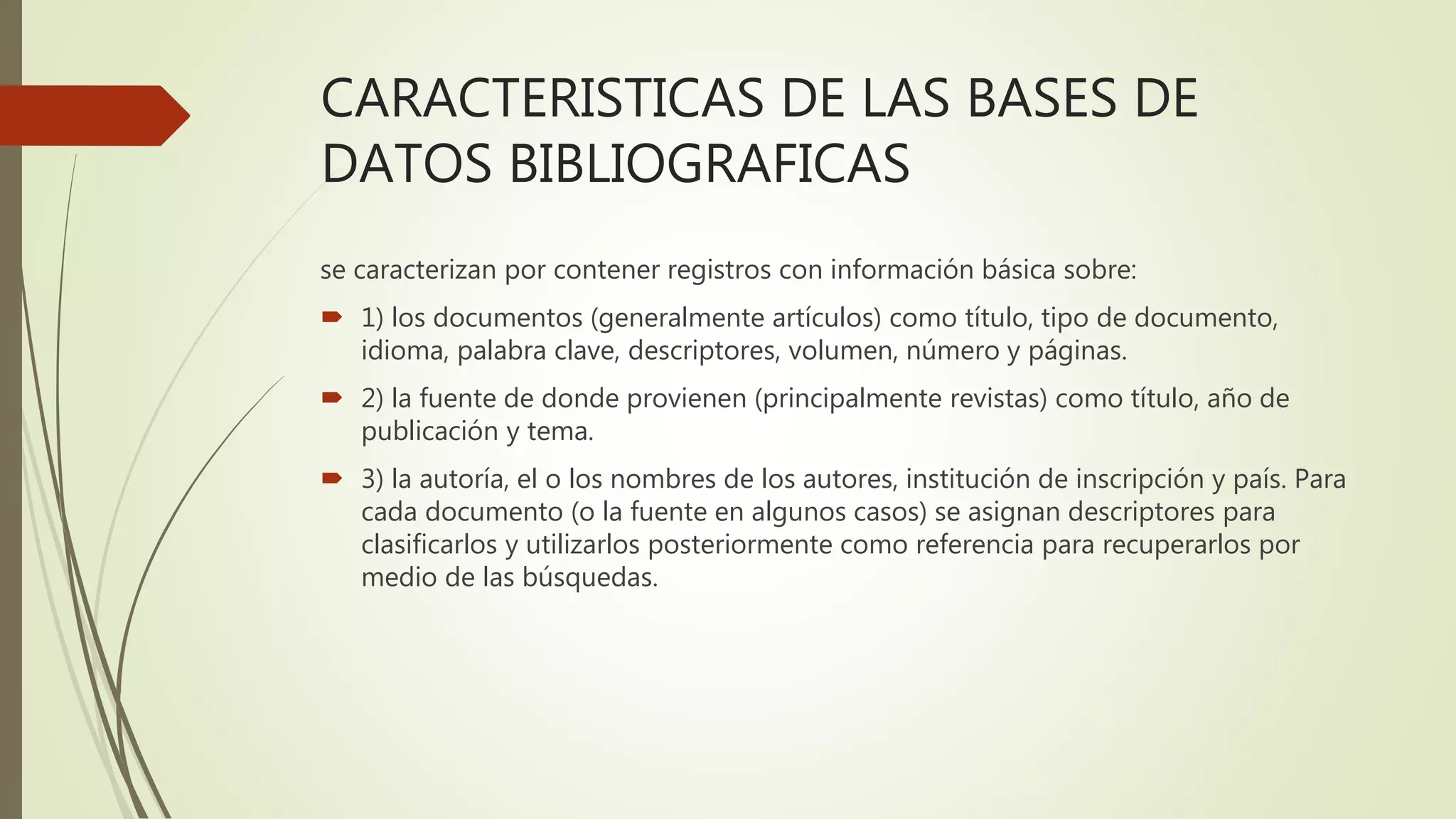 Presenacion BASES DE DATOS BIBLIOGRAFICAS PPT