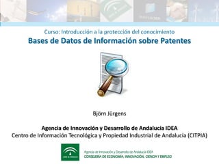 Curso: Introducción a la protección del conocimiento
      Bases de Datos de Información sobre Patentes




                                Björn Jürgens

            Agencia de Innovación y Desarrollo de Andalucía IDEA
Centro de Información Tecnológica y Propiedad Industrial de Andalucía (CITPIA)
 