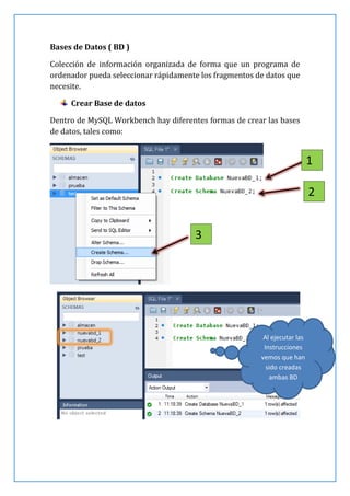 Crear y Eliminar Bases de datos en MySQL Workbench | PDF