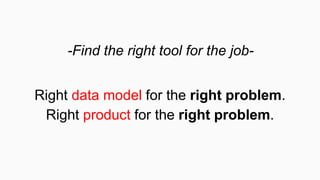 -Find the right tool for the job-
Right data model for the right problem.
Right product for the right problem.
 