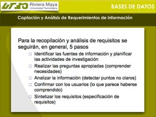BASES DE DATOS
Captación y Análisis de Requerimientos de información

 
