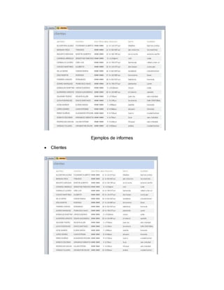 Ejemplos de informes
 Clientes
 