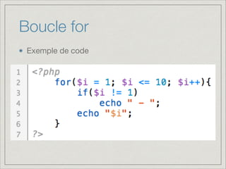 Boucle for
Exemple de code
 