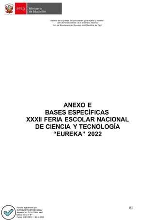 Bases Feria Escolar de Ciencia y Tecnología Eureka 2022 - RVM_N°_083 ...