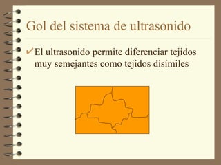 Gol del sistema de ultrasonido El ultrasonido permite diferenciar tejidos muy semejantes como tejidos disímiles 