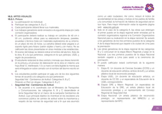 25
10.3. ARTES VISUALES
10.3.1. Pintura
a.	 La participación es individual.
b.	 Participan las categorías A, B y C.
c.	 Cada participante deberá llevar sus materiales.
d.	 Los trabajos ganadores serán enviados a la siguiente etapa por cada
comisión organizadora.
e.	 El participante deberá realizar su trabajo en cartulina de 40 cm x
50 cm, pudiendo utilizar para su elaboración témperas, pasteles,
acuarelas o técnica mixta con materiales exploratorios de su entorno;
en un plazo de tres (3) horas. La cartulina deberá estar pegada a un
soporte rígido pero liviano (cartón dúplex o foam) y sin marco. No se
calificarán las obras presentadas en otras medidas a las establecidas.
f.	 Al reverso del trabajo se deberá indicar el nombre del alumno, título de
la obra, IE a la que pertenece, categoría en la que participa, UGEL y
región de procedencia.
g.	 El estudiante redactará la idea central o mensaje que desea transmitir
en la pintura y el proceso de elaboración de la obra en máximo una
hoja (Arial 12, interlineado 1.5 o a mano con letra legible) la misma que
será entregada en sobre cerrado con el nombre del alumno escrito en
él.
h.	 Los estudiantes podrán participar en solo uno de los dos siguientes
temas de acuerdo a la categoría a la que pertenecen:
	 Seguridad Vial - Cambiemos de Actitud: Categorías A, B y C	
	 Pintando un Perú sin drogas: Categorías A, B y C
i.	 Seguridad Vial - Cambiemos de Actitud:
1.	 De acuerdo a lo coordinado con el Ministerio de Transportes
y Comunicaciones, las categorías A, B y C desarrollarán el
tema Seguridad Vial en el marco de la campaña Cambiemos de
Actitud, cuyo principal objetivo es incentivar en los escolares una
conciencia pública de cambio de actitud sobre la importancia y
respeto de las normas de seguridad vial a fin que sea asumido
como un valor ciudadano. Así como, reducir el índice de
accidentalidad en las pistas y motivar en los padres de familia
y la comunidad, la formación de hábitos de seguridad vial en
sus hijos. Para mayor información visitar la siguiente página
web: www.mtc.gob.pe
2.	 Solo en el caso de la categoría A, las obras que obtengan
el primer puesto en la etapa regional serán enviadas por la
comisión organizadora regional a la Comisión Organizadora
Nacional para su evaluación en la etapa nacional. Se avisará
a los ganadores de los tres primeros puestos de la categoría
A de la etapa Nacional que viajarán a la ciudad de Lima para
la premiación.
3.	 Las obras ganadoras de la etapa regional de las categorías
B y C concursan en la etapa Macro Regional y luego en la
Nacional. Los tres primeros puestos de la etapa Nacional
también viajarán a Lima para asistir a la ceremonia de
premiación.
4.	El jurado calificador estará conformado de la siguiente
manera:
I.	 Etapa IE: Un docente de Ciencias Sociales (CCSS) y un
docente de educación artística, ambos de la IE y un artista
plástico local de reconocido prestigio.
II.	 Etapa UGEL: Un docente de educación artística, un
docente de CC.SS. y un especialista de Educación de la
UGEL correspondiente.
III.	Etapas DRE y Macro Regional: Un especialista de
Educación de la DRE, un artista plástico local de
reconocido prestigio y un representante del Consejo
Regional de Seguridad Vial.
IV.	Etapa Nacional: Un artista plástico de reconocido
prestigio, un representante del MINEDU y un
representante del MTC.
 