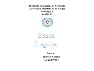 República Bolivariana de Venezuela
Universidad Bicentenaria de Aragua
Psicología I
Sección P1
Autora:
Jusbetzy Carrillo
C.I: 26.179.657
 