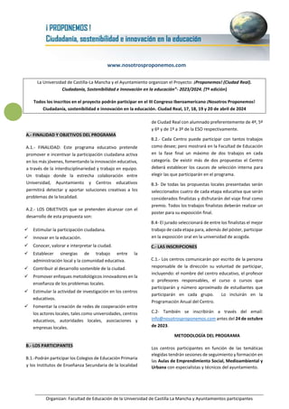 www.nosotrosproponemos.com
Organizan: Facultad de Educación de la Universidad de Castilla La Mancha y Ayuntamientos partic...
