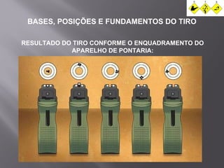 BASES, POSIÇÕES E FUNDAMENTOS DO TIRO 
RESULTADO DO TIRO CONFORME O ENQUADRAMENTO DO 
APARELHO DE PONTARIA: 
 