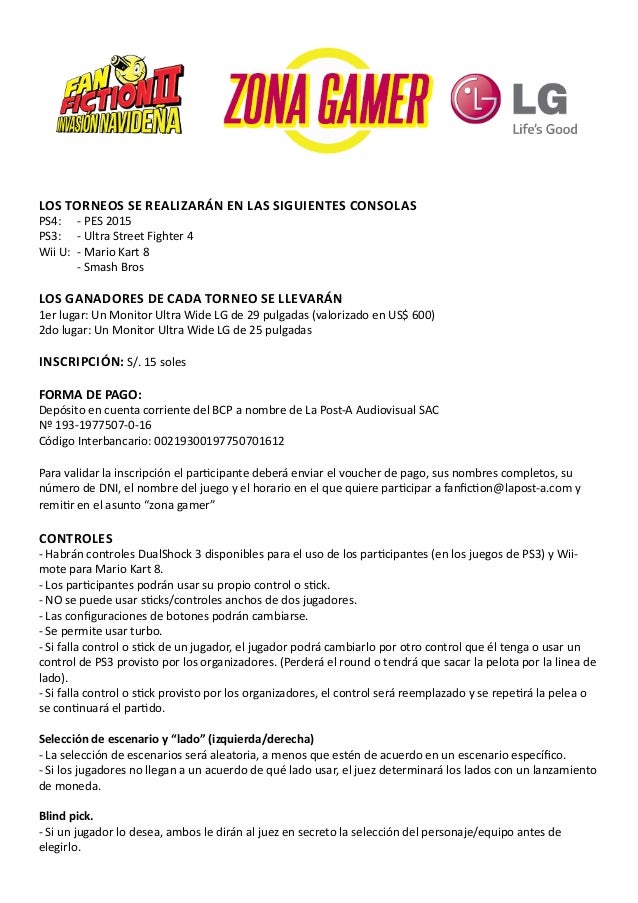 Zona Gamer Inscripciones Reglas Y Demas