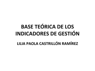 BASE TEÓRICA DE LOS
INDICADORES DE GESTIÓN
LILIA PAOLA CASTRILLÓN RAMÍREZ
 