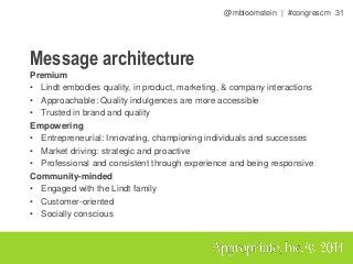 @mbloomstein | #congrescm 32
Message architecture drives a
consistent user experience, visually
and verbally.
 