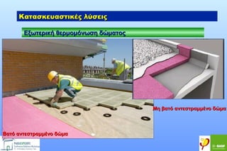 Κατασκευαστικές λύσεις
Eξωτερική θερμομόνωση δώματος

Μη βατό αντεστραμμένο δώμα

Βατό αντεστραμμένο δώμα

 