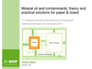 Funct. Barrier
Food
Mineral oil and contaminants: theory and
practical solutions for paper & board
Heiko Diehl
BASF SE
3° Congresso Scientifico Nazionale Food Contact Expert
Desenzano del Garda 25 e 26 giungno 2014
 