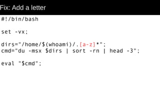 Fix: Add a letter
#!/bin/bash
set -vx;
dirs="/home/$(whoami)/.[a-z]*";
cmd="du -msx $dirs | sort -rn | head -3";
eval "$cmd";
 