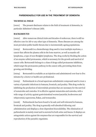 Parbendazole For Use In The Treatment Of Dementia - PCT