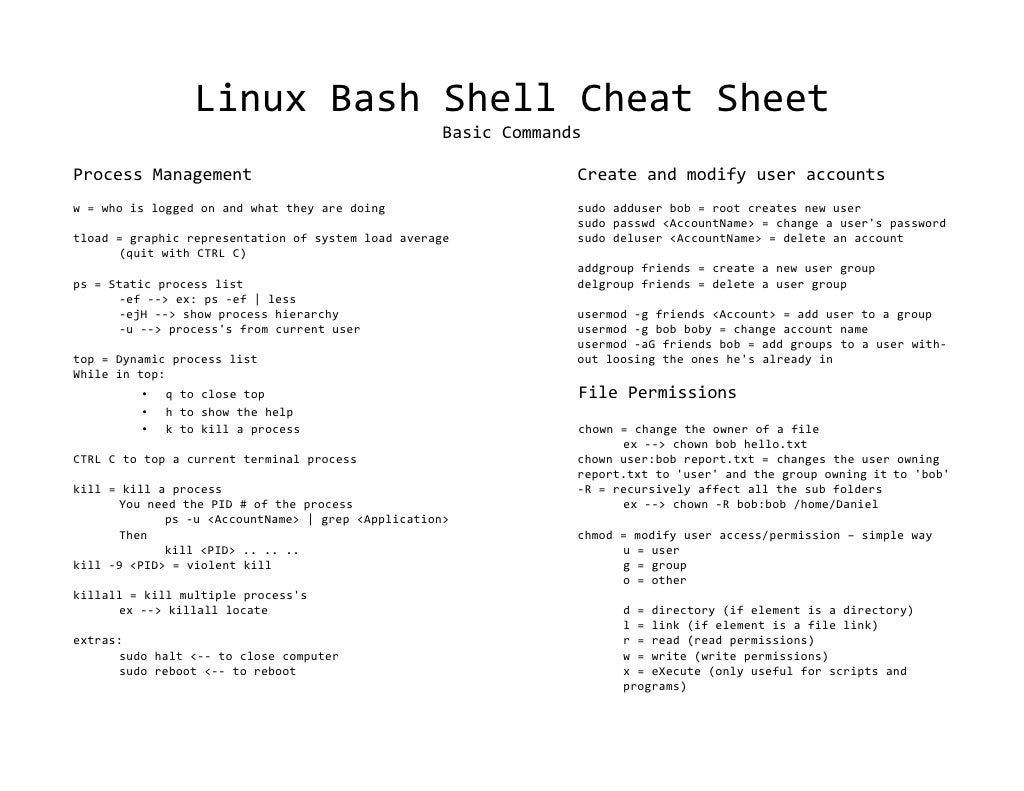 Linux Bash Shell Cheat Sheet for Beginners