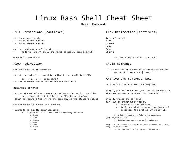 Linux Bash Shell Cheat Sheet For Beginners