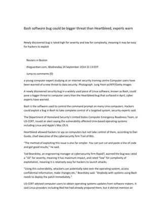 Bash software bug could be bigger threat than heartbleed, experts warn