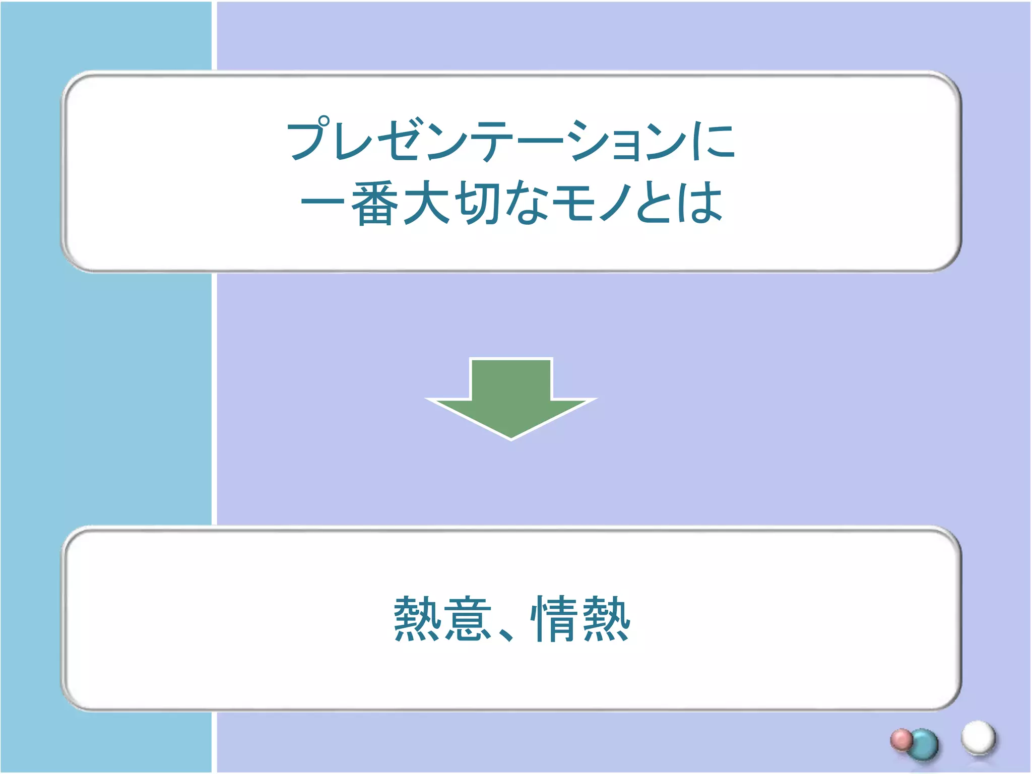 プレゼンテーションに
一番大切なモノとは
熱意、情熱
 