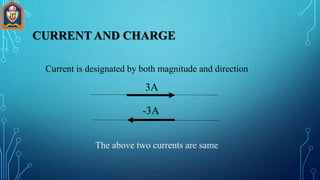CURRENT AND CHARGE
Current is designated by both magnitude and direction
The above two currents are same
3A
-3A
 